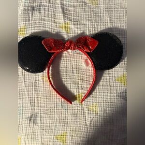 Black Sequin Mickey Ears with Red Bow Headband